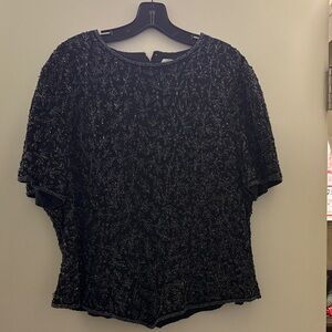 Papell Boutique Black and Silver Embroidered Blouse